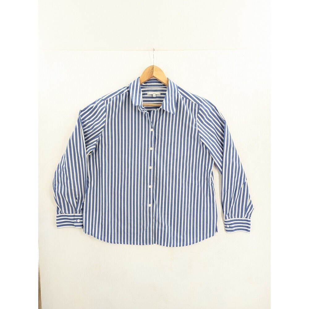 Foxcroft Wrinkle Free Sz 18 Shaped Striped Women's Button Up Shirt Work Heritage
